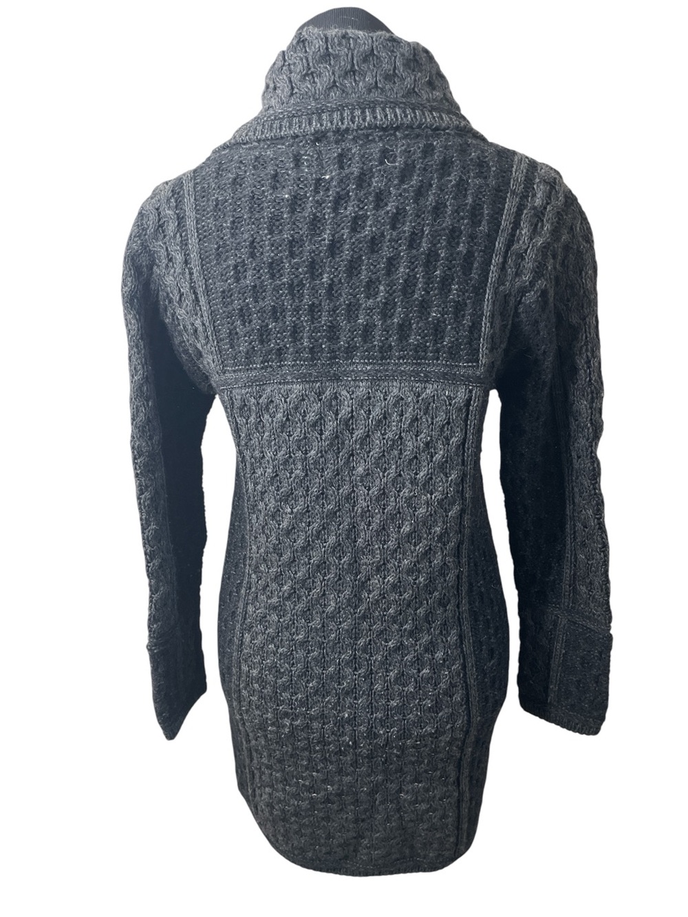 Aran Crafts Charcoal Cable-Knit Shawl-Collar Cardigan Coat - Picture 3 of 7
